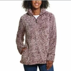 Weatherproof Vintage Pullover Frosty Tipped Sherpa Top Burgundy/White Large